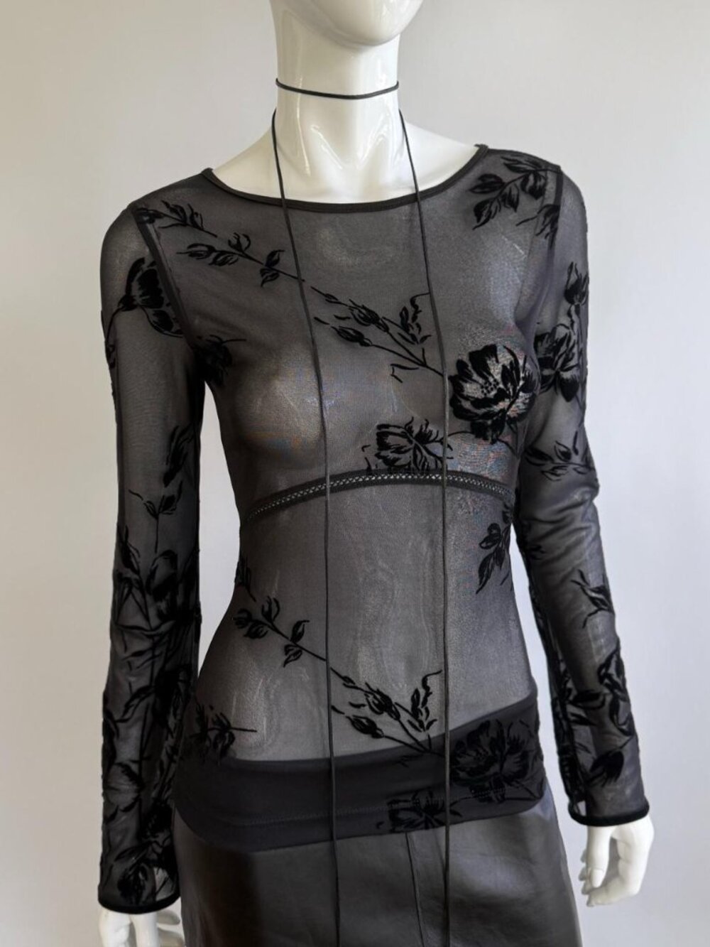 Plein Sud Vintage 90s Mesh Burnout Floral Top